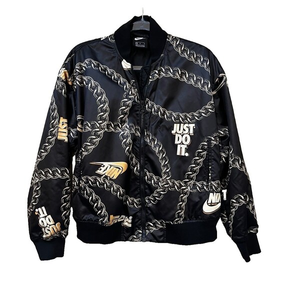 Nike Sportswear Bomber Icon Clash Jacket Black Gold Womens sz M CI9996 010 - Picture 1 of 13